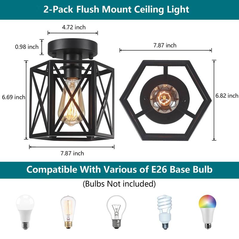 1-Light Flush Mount Light for Bedroom Hallway Kitchen Dining Room Stairway - Matte Black - Set of 2
