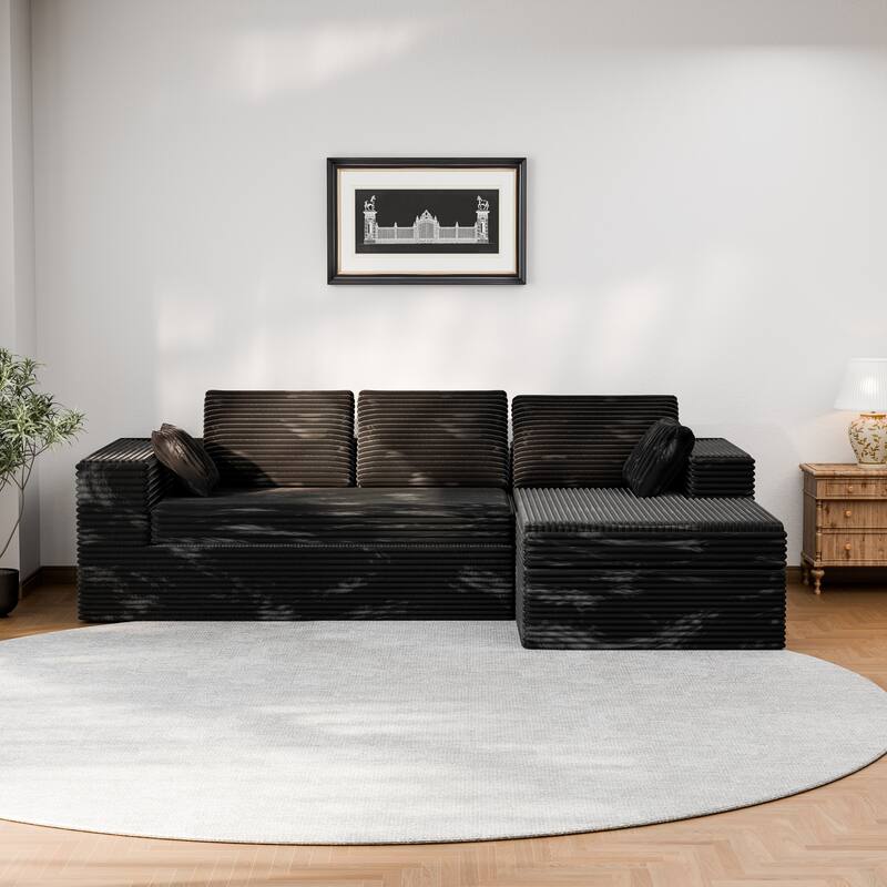 Modland 108”L-Shaped Modular Corduroy Couch with Deep Seats Comfy Sectional Sofa for Living Room