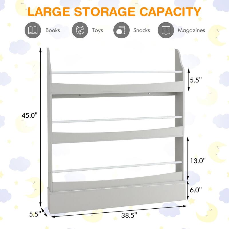 Gymax 3-Tier Kids Bookshelf Toy Storage Bookcase Rack Wall w/