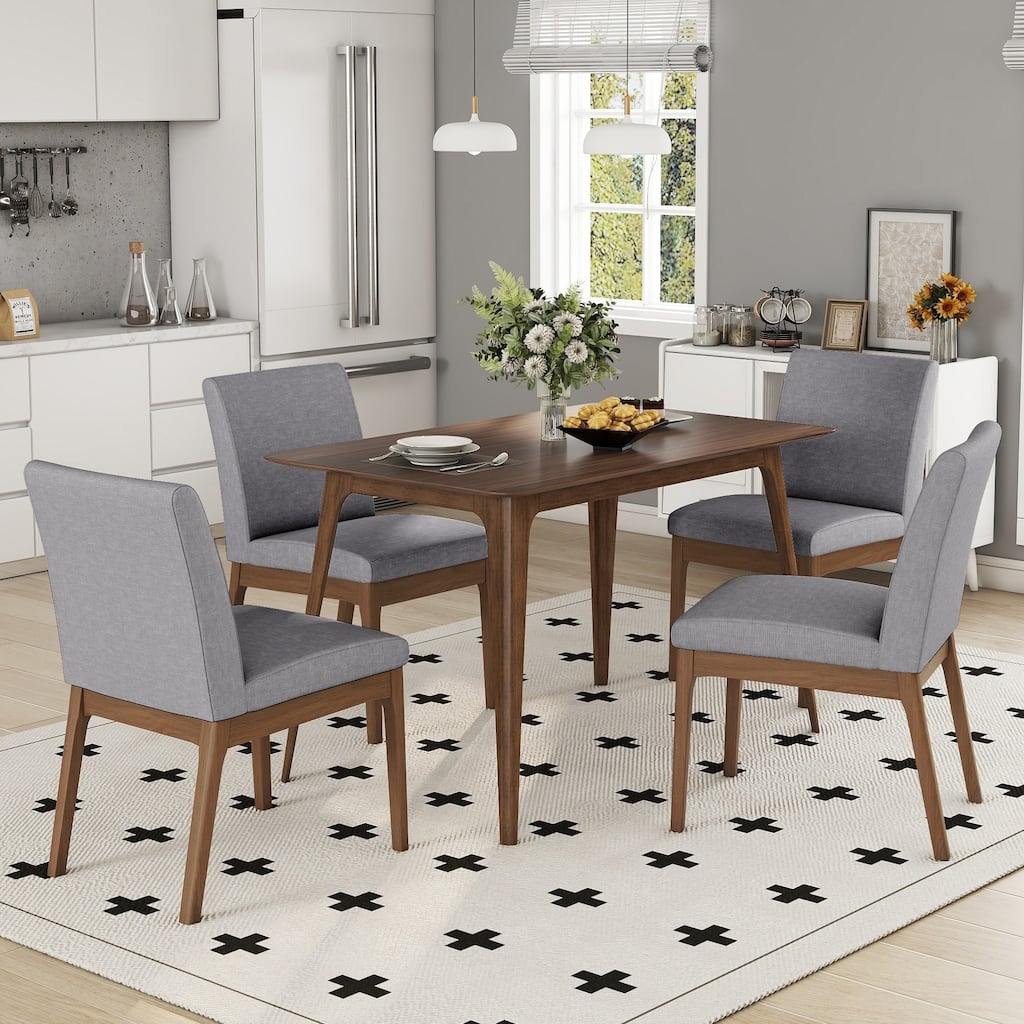 Roomfitters 5-Piece Dining Table Set with Solid Wood Frame Table and Four Upholstered Chairs for Dining Room