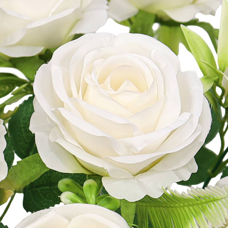 Set of 2 Cream Artificial Royal Rose Flower Stem Bush Bouquet 17in - 17" L x 11" W x 11" DP