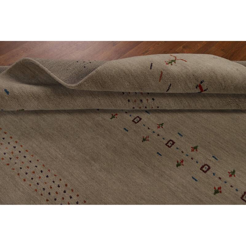 Tribal Gabbeh Area Rug Hand-Knotted Beige Oriental Wool Carpet - 5'7" x 7'10"