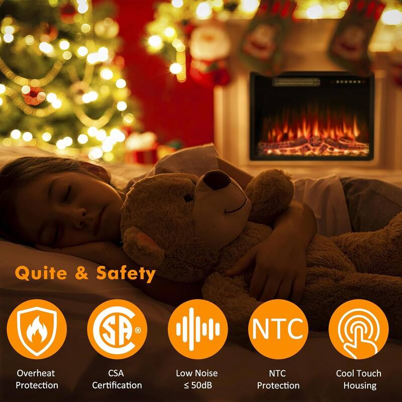 BOSSIN 23 inch Electric Fireplace Insert,Recessed Mounted Fireplace Heater with Adjustable Flame,Timer 750/1500W