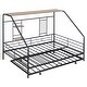 preview thumbnail 55 of 78, Metal House Bed with Trundle, Twin/Full Size Daybed Playhouse Bed with Bulit-in Storage Shelves and Metal Grid for Kids Teens