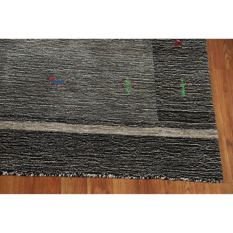Gray Gabbeh Indian Rug Handmade Wool Carpet - 5'4" x 7'5"