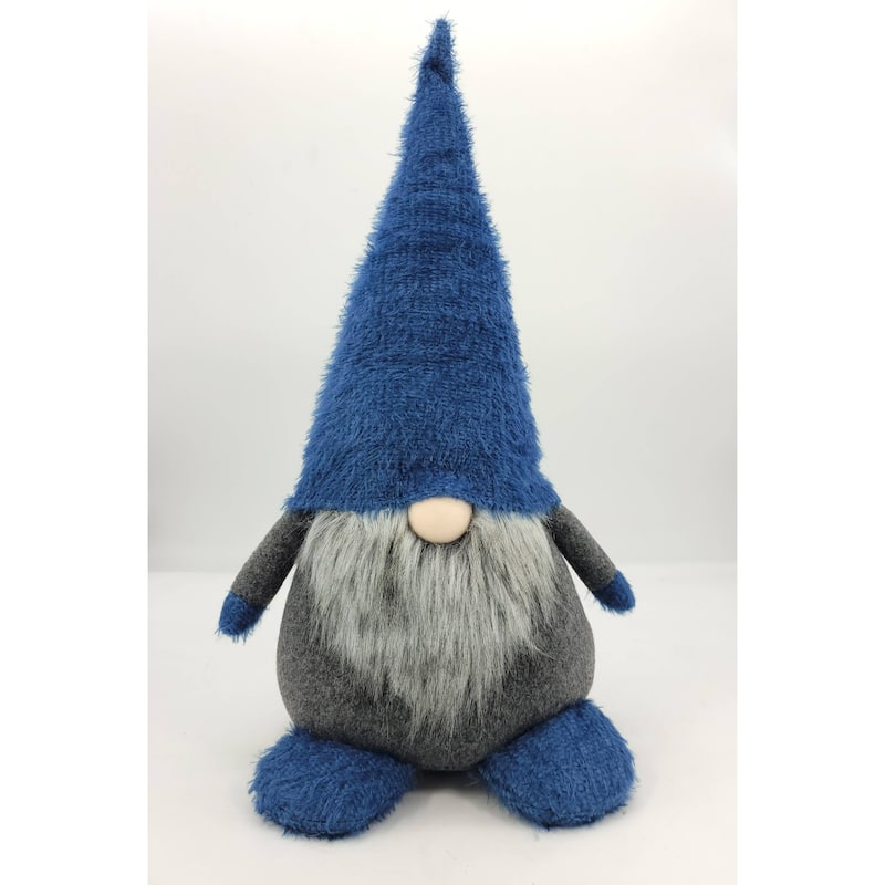 Tall Hat Sitting Christmas Gnome Figurine - 23" - Blue and Gray