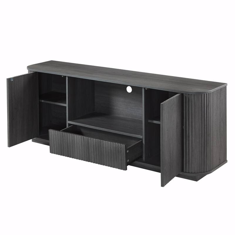 64-Inch Wavy TV Stand, Rounded Sideboard, Storage Cabinet, Wooden Vertical Stripe Cabinet