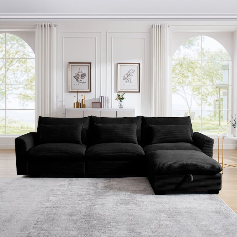 122" Modular Corduroy Sectional Sofa with Storage Ottoman for Living Room