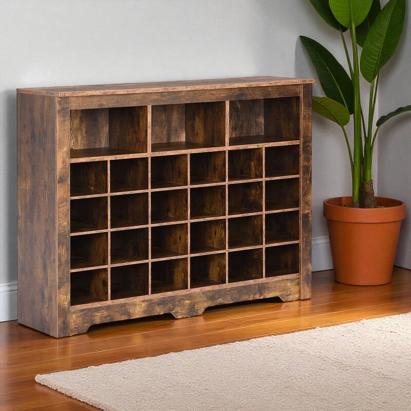 45.2" Modern 24-Cubby Shoe Storage Cabinet, Freestanding MDF Shoe Organizer Console with Curved Base for Entryway