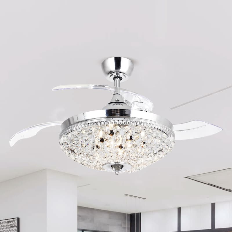 21" Chrome Modern Retractable Bladeless Chandelier Ceiling Fan with Light Kit and Remote