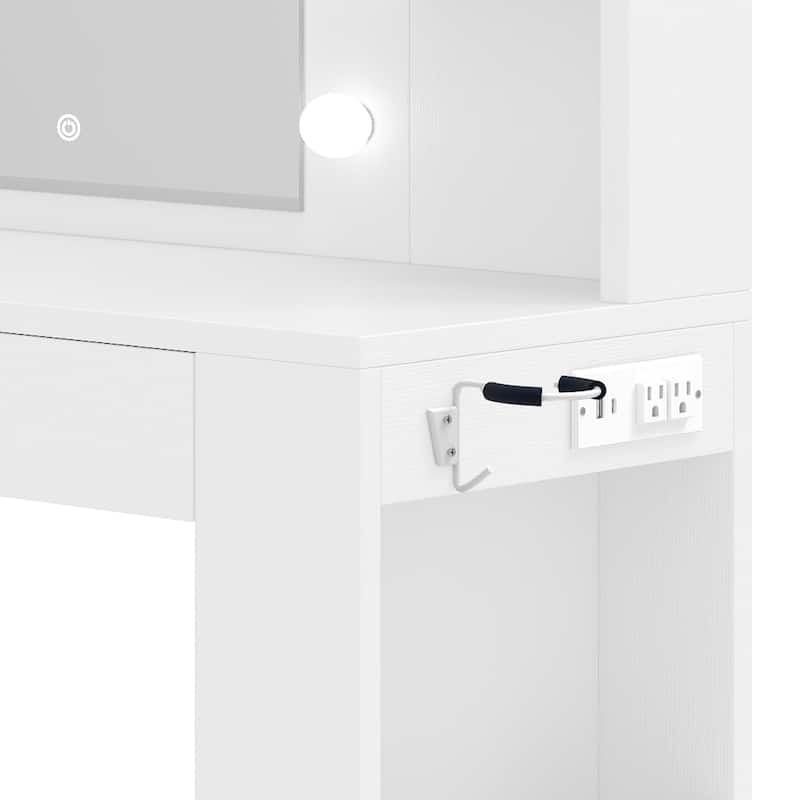 Moasis Makeup Vanity Desk with Mirror & 10 Lights,Makeup Table with 4 Drawers and 8 Open Storage Shelves