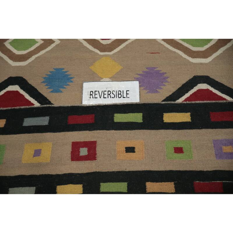 Hand Woven Oriental 100% Wool Carpet Southwestern Modern Brown Kilim Area Rug - 10' 6'' X 8' 6''