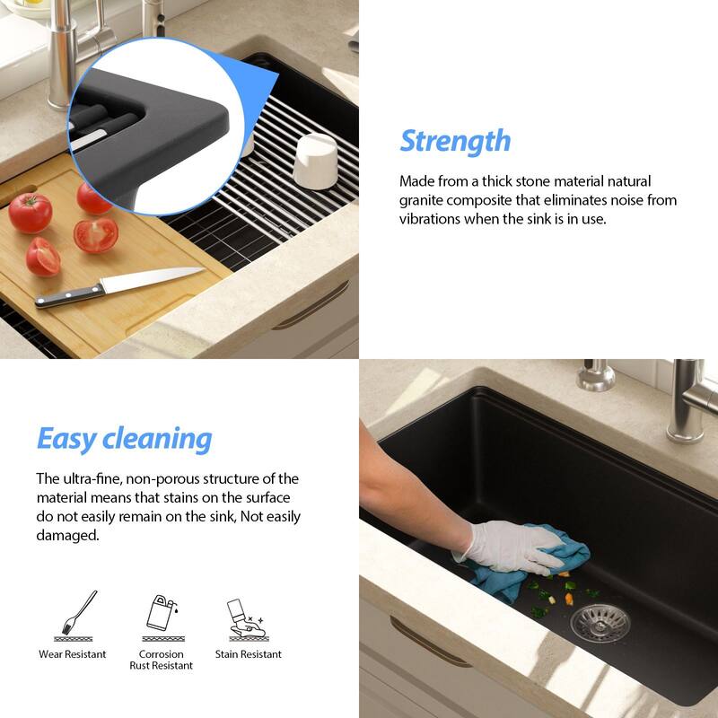 Lordear Undermount Kitchen Quartz Sink Workstation Composite Sink Solid Surface
