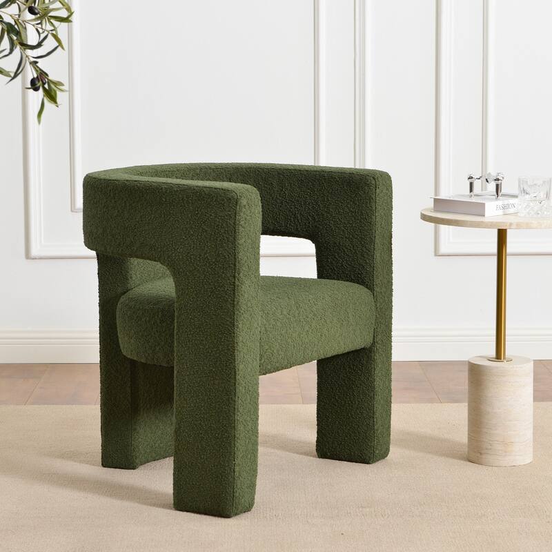 KINWELL 28" W Boucle Upholstered Square Armchair Sherpa Side Chair