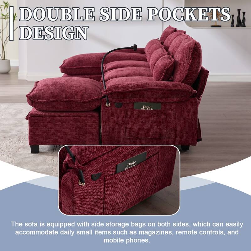 HOMEFUN Chenille Upholstered Oversized U-shaped Comfy Modular Sectional Sofa with Storage Ottoman