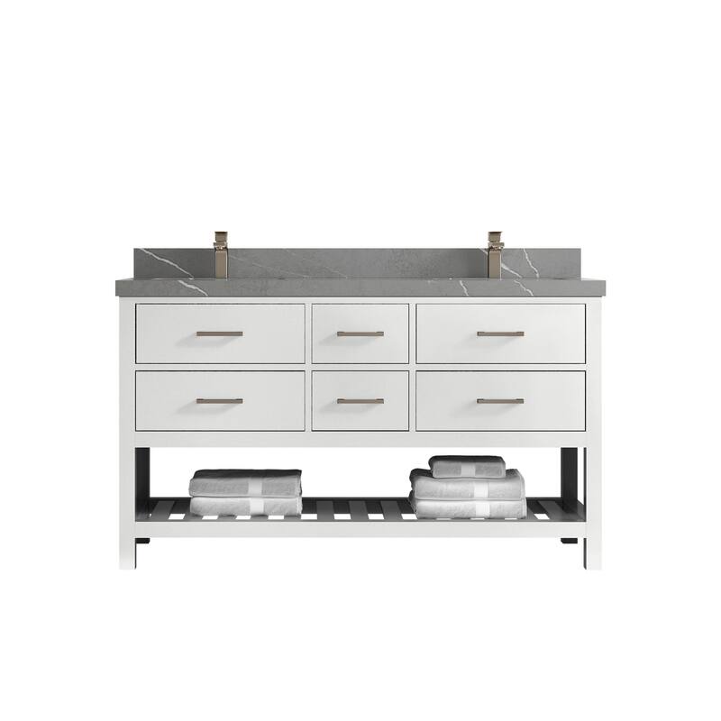 Willow Collections 60 in. W x 22 in. D Parker Double Sink Bathroom Vanity with Countertop - 2" Piatra Gray - White