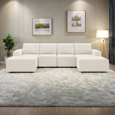 110" U-Shaped Chenille Modular Sectional Sofa with Sleeper Function and Free Combination