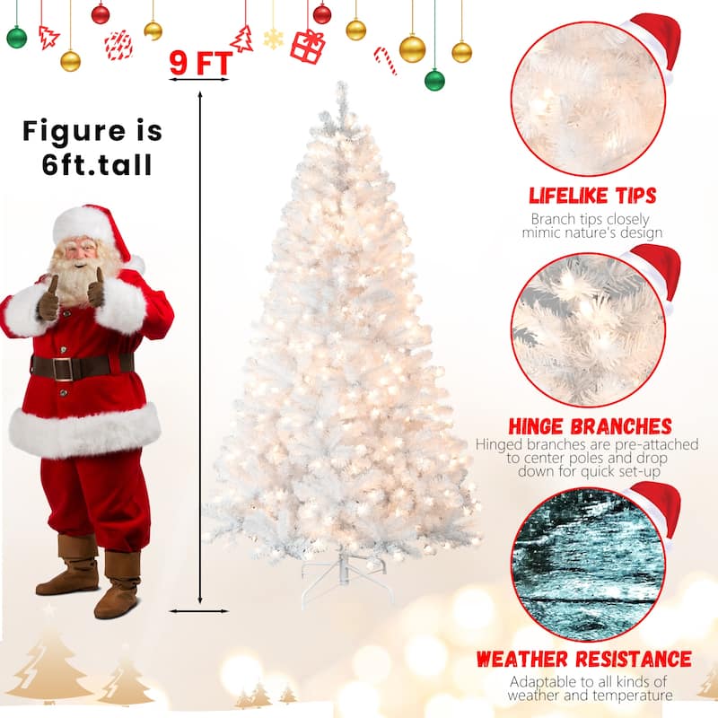 7.5FT Pre-Lit Christmas Tree with Memory Wire-450 Warm Incandescent Lights,1240 Tips,Automatic Unfolding Design,Metal Stand