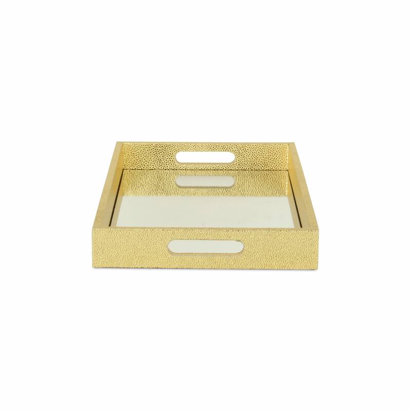 HomeRoots 16" Gold Rectangular Wood Handmade Tray With Handles