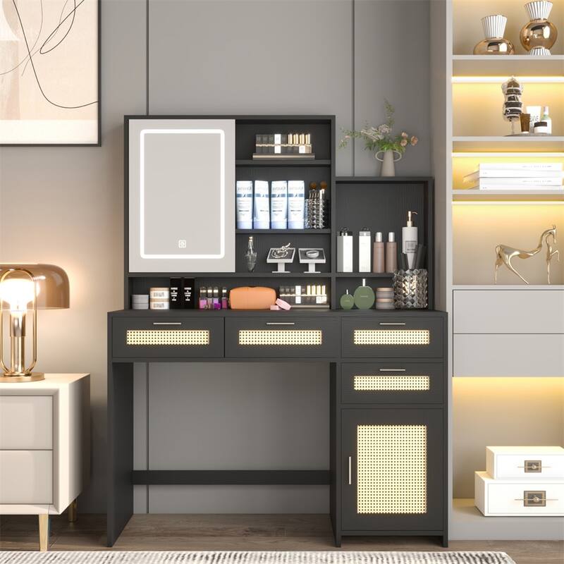 Makeup Vanity Desk with Lights in 3 Colors & Openable Mirror