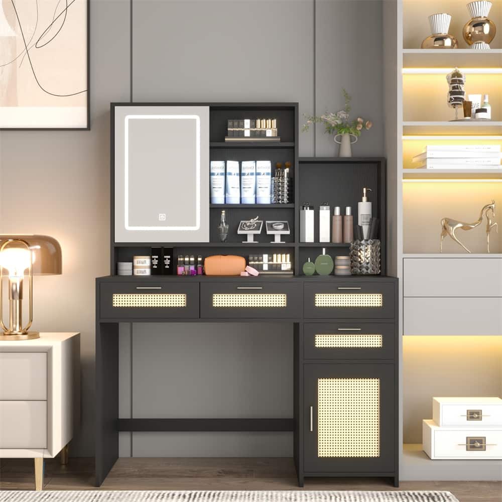 Makeup Vanity with Lights in 3 Colors & Openable Mirror, 4 Drawers