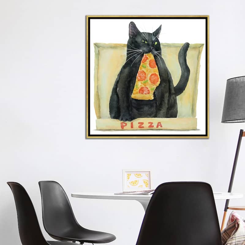 iCanvas "Black Cat And Pizza" by Alexey Dmitrievich Shmyrov Framed