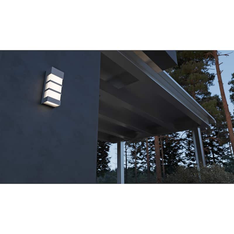 State 12-inch ADA Textured Grey LED Outdoor Sconce, White Acrylic Shade