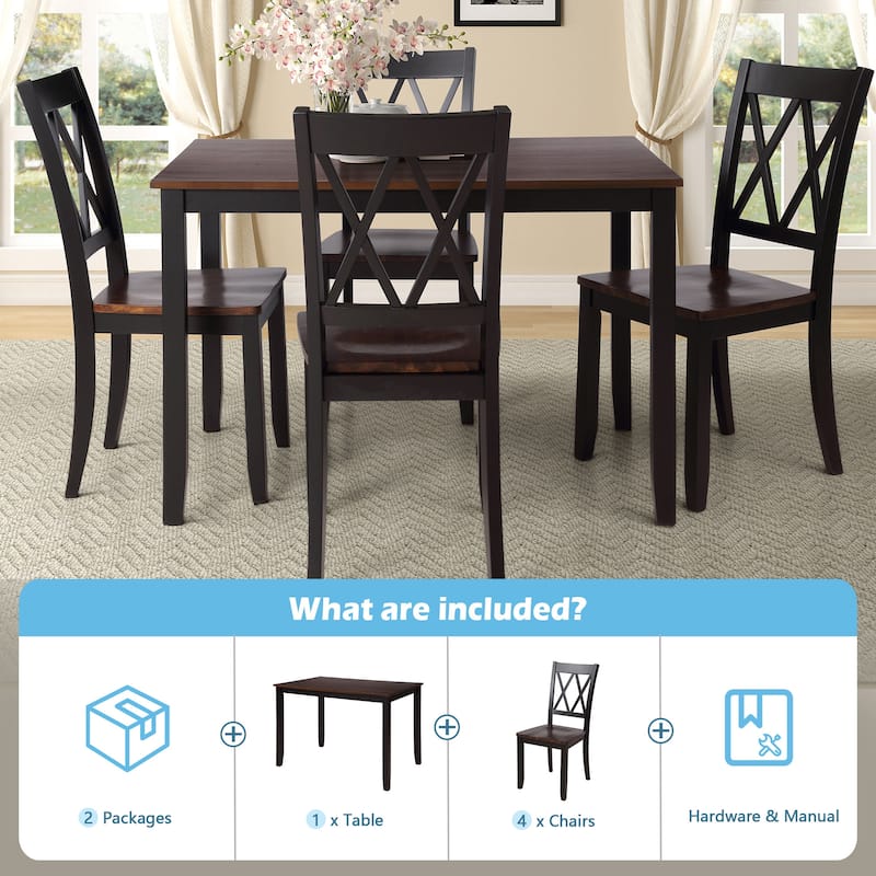 5-Piece Dining Table Set Home Kitchen Table and Chairs Wood Dining Set