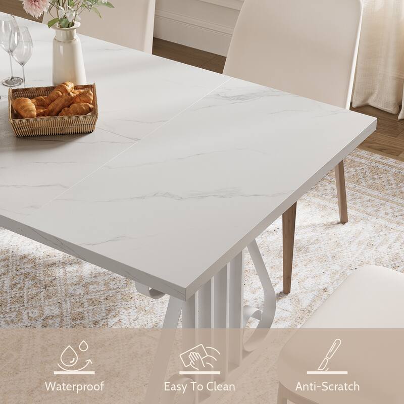 Rossetta Modern 70.9" Rectangular Faux Marble Top Dining Table with Adjustable Feet and Metal Frame
