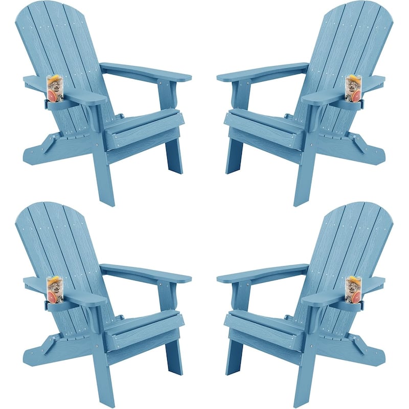 WINSOON All Weather HIPS Oversized Folding Adirondack Chair with Cup Holder - Bluex4