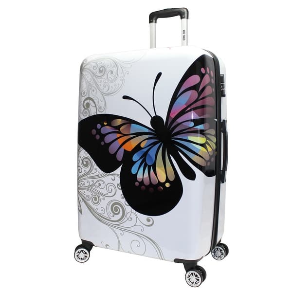 slide 2 of 7, World Traveler Butterfly 28-Inch Expandable Hardside Spinner Suitcase White