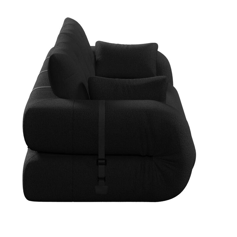 78.7" Foldable Sofa Bed, Teddy Fabric Convertible Floor Sofa Couch with Pillow, Upholstered Loveseat Sleeper Bed for Living Room