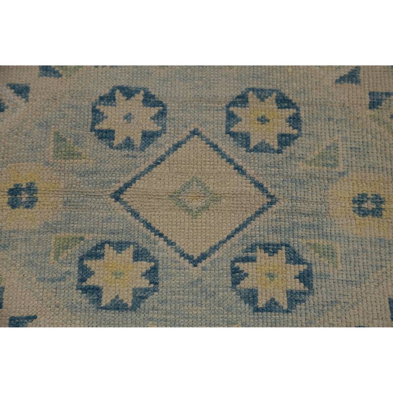 Hand Knotted Oriental 100% Wool Carpet Transitional Geometric Navy Blue & Blues Oushak Runner Rug - 16' 0'' X 3' 4''