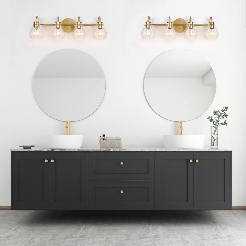 Bela Modern Gold 4-Light Bathroom Vanity Lights Glass Dimmable Wall Sconces