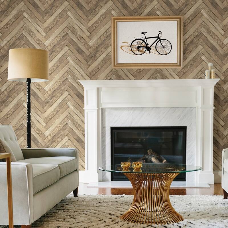 Brewster Mammoth Wheat Diagonal Wood Wallpaper - 20.5in x 396in x 0.025in