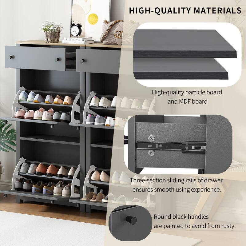 Entryway Organizer Shoe Cabinet with 2 Flip Drawers & Adjustable Panels for Storage and Organization