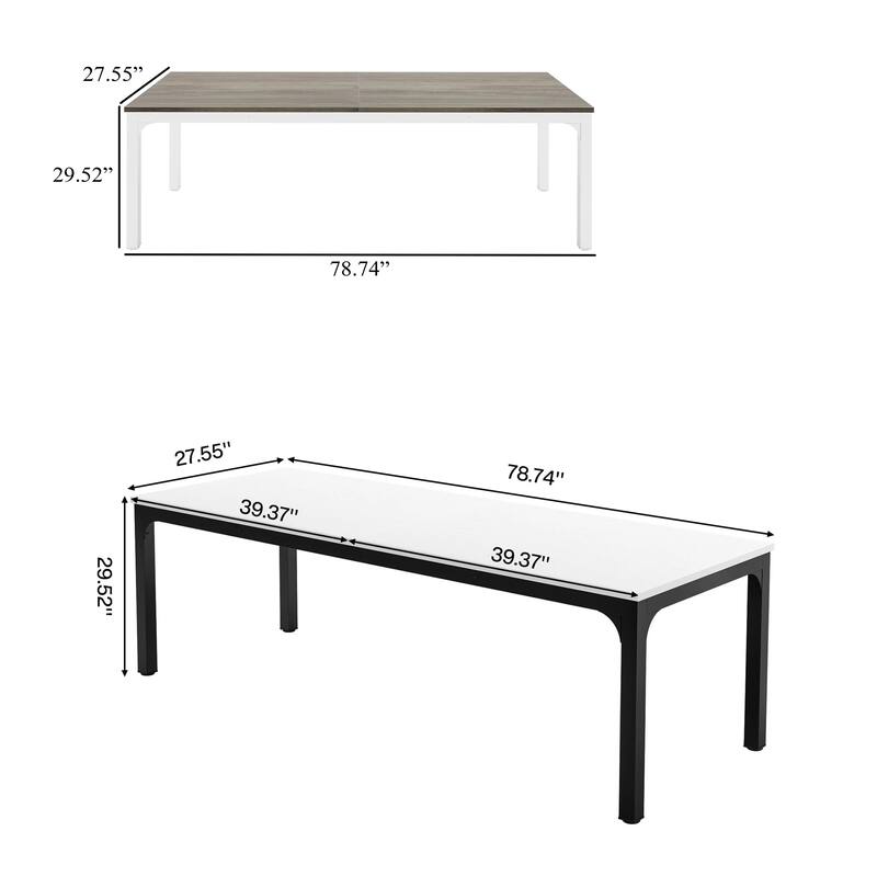 Jack Conference Table, 79 Inch Rectangular Gray MDF Top, White Metal