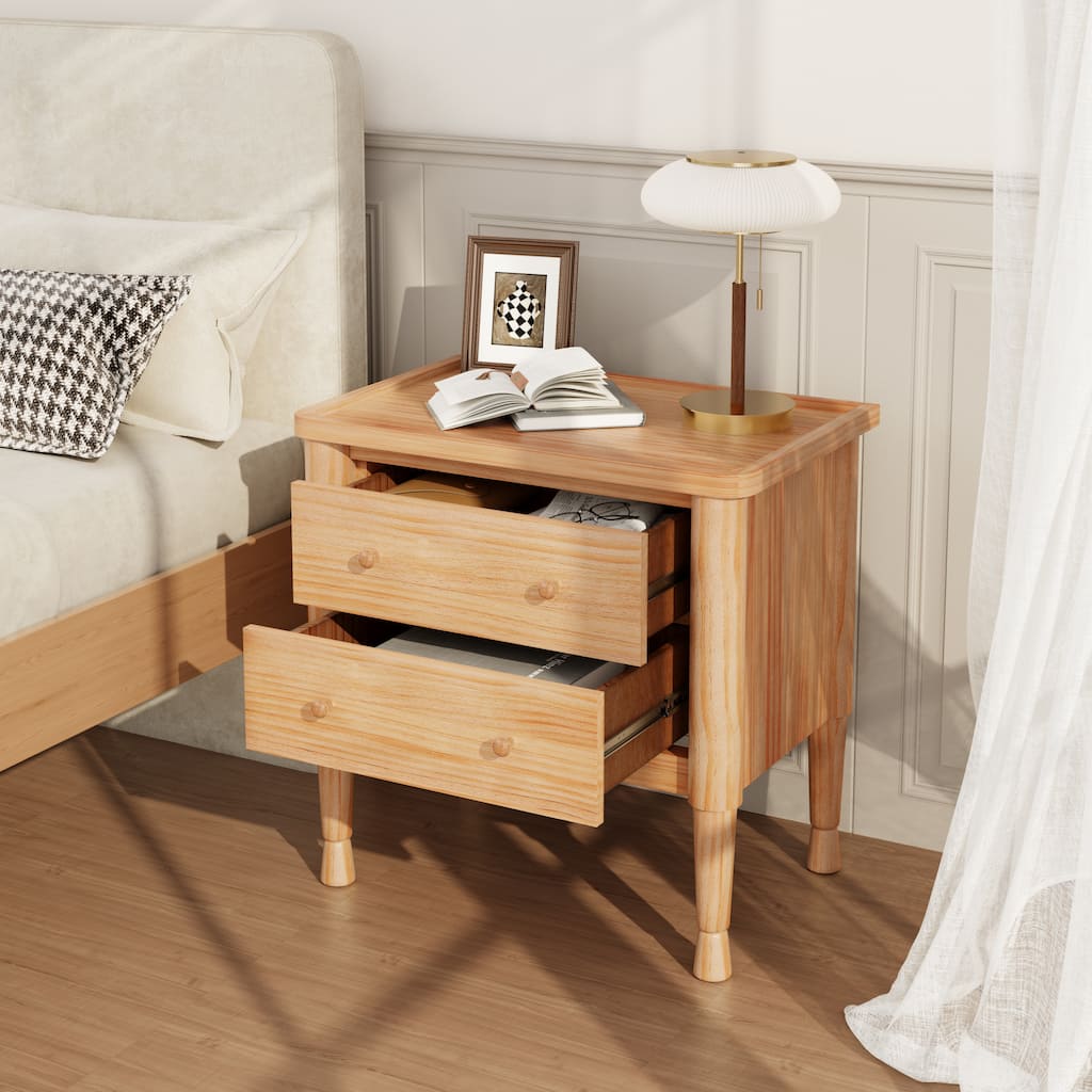 Christopher Knight Home - Modern Minimalist 23.62" Nightstand with Roller Glide Drawers & Tray Top, Versatile Home Use