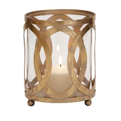 Metal Pillar Hurricane Lamp - Gold - Roche River Decor - 6"W x 6"L x 8"H