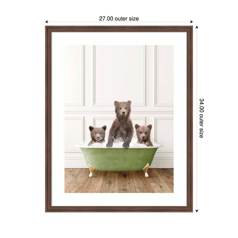 Kate and Laurel Three Bear Cubs in Transitional Bathtub by Amy Peterson Framed Wall Art Print