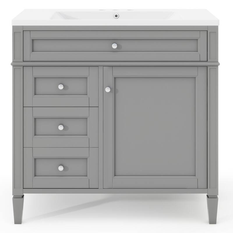 36"Freestanding Bathroom Vanity with Resin Sink and Mirror Cabinet