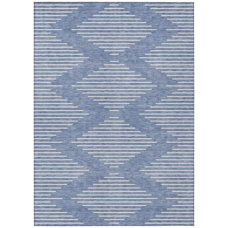Machine Washable Indoor/ Outdoor Modern Stripe Chantille Rug