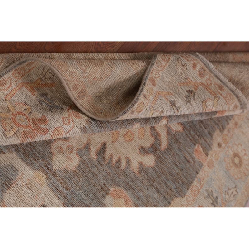 Hand Knotted Oriental 100% Wool Carpet Transitional Floral Greys & Charcoal Oushak Area Rug - 5' 9'' X 4' 2''