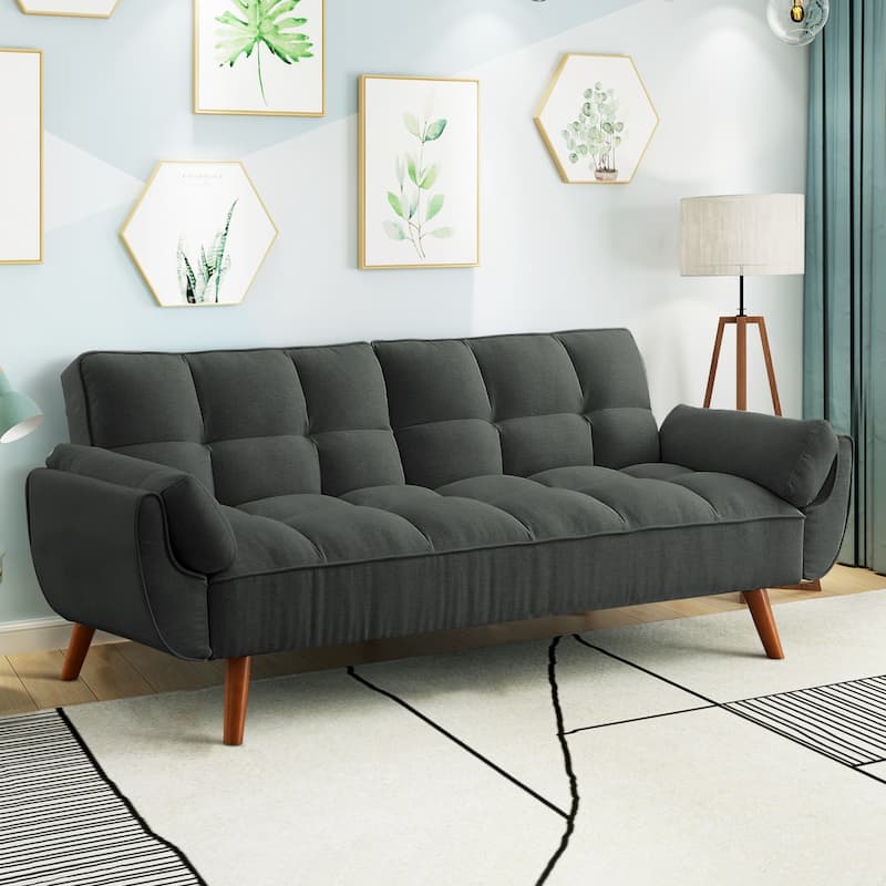 75.39" Futon Sofa Bed, Convertible Folding Futon Couch Recliner Lounge For Living Room With 2 Pillow/Armrest - Dark Gray