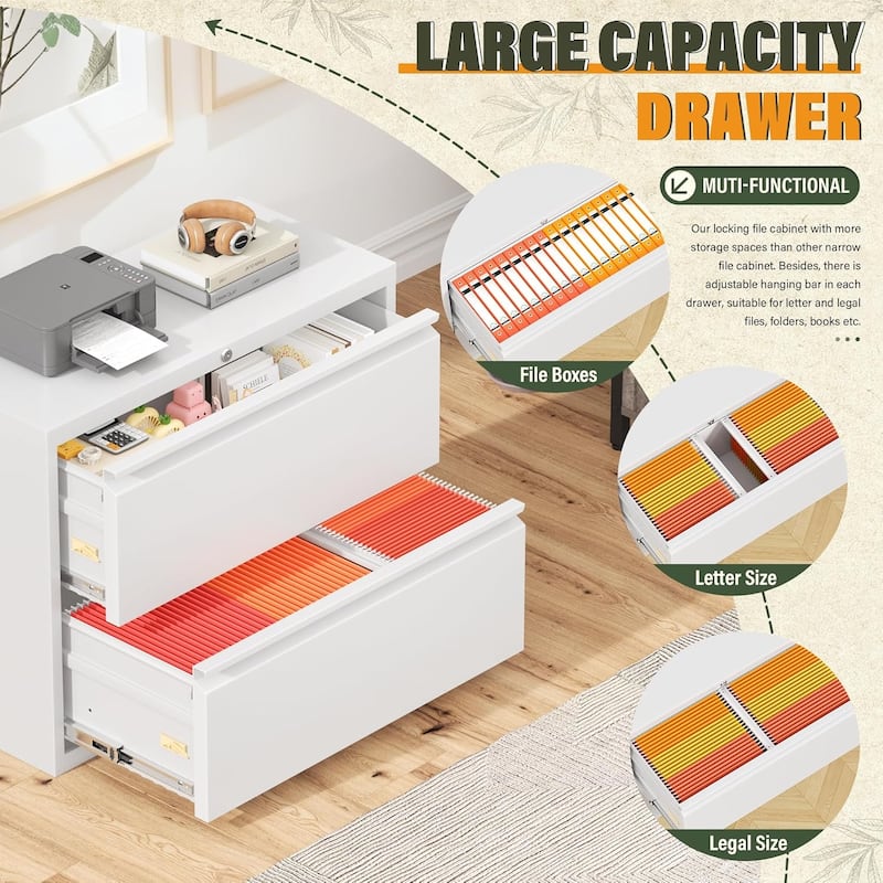 2 Drawer Lateral File Cabinet, Lockable Office Filling Cabinet