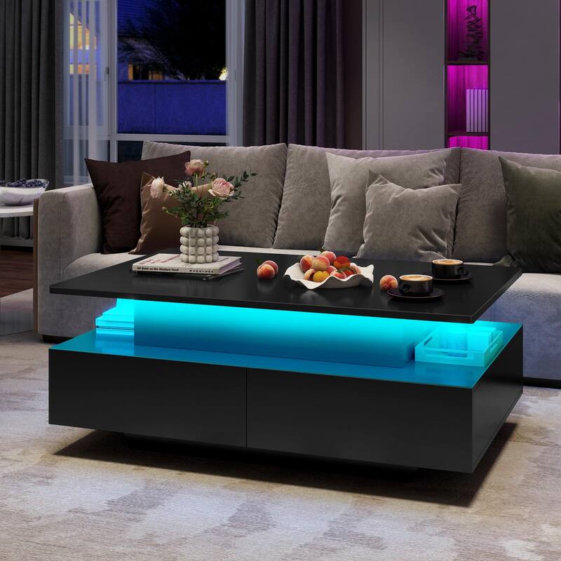 Moasis Modern Coffee Table with Storage High Glossy LED for Living Room