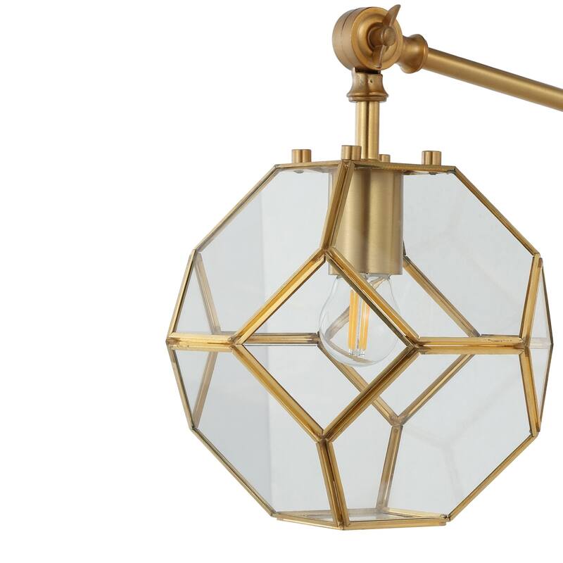 Abril 7.5" 1-Light Modern Contemporary Arm-Adjustable Iron/Glass LED Sconce, Brass Gold/Clear by JONATHAN Y