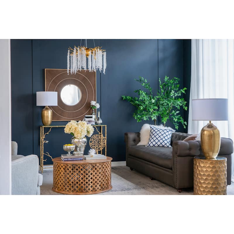D15x25.7" Round Aluminum Sheet Gold Table Lamp with White Fabric Shade (Lamp Shade Assembly Required)