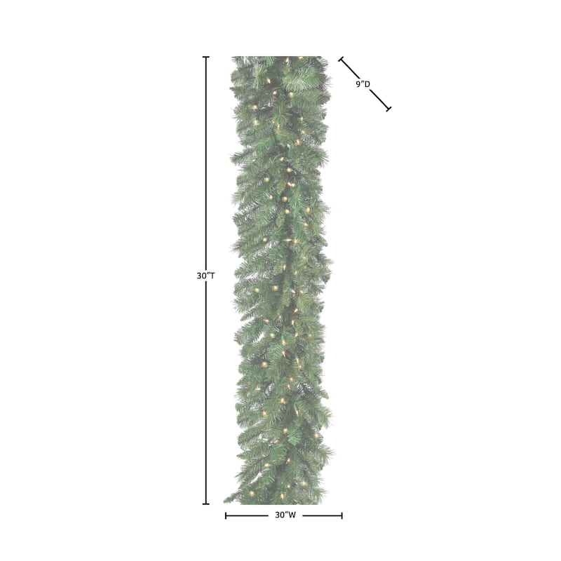 LED New Zealand Pine Garland 14"X9'150 Clear Lights 320 Branch Tips - Natural Green - 14"W x 9'L