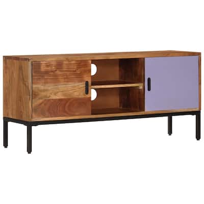 vidaXL TV Stand Honey Brown and Gray 43.3"x11.8"x19.7" Solid Wood Acacia - 43.3" x 11.8" x 19.7"